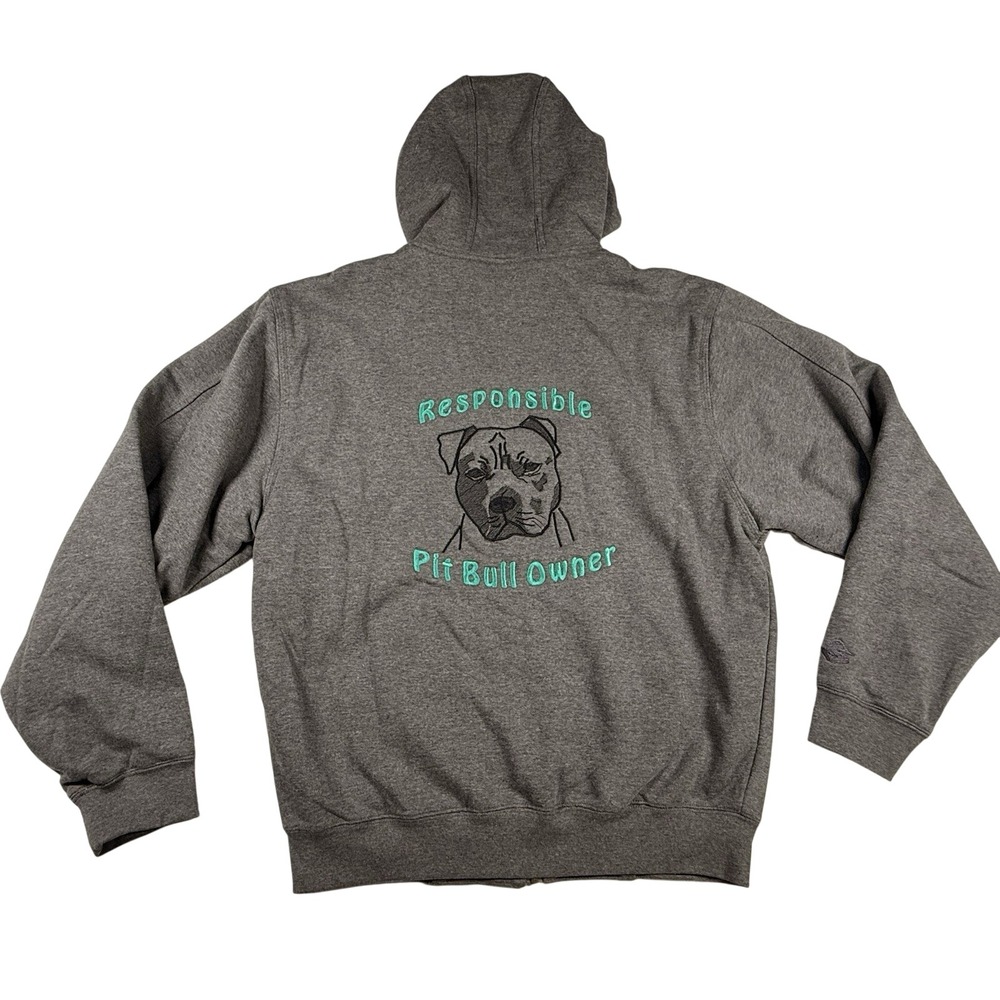 Responsible Pitbull Owner Hoodie Dog Lover M Gray‎ Rescue Pet Full Zip Sweater